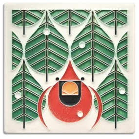 6x6 Coniferous Cardinal Tile (Charley Harper) by Motawi Tileworks