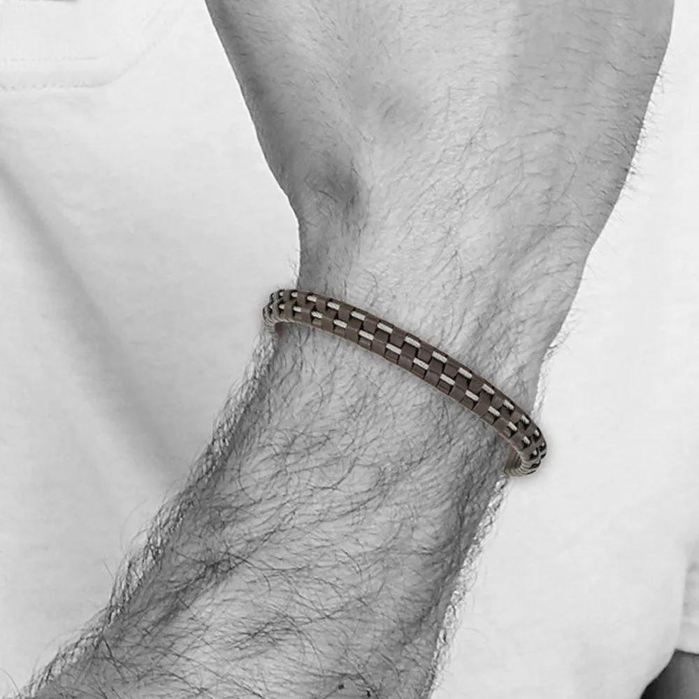 7.5mm Stainless Steel Cable & Black or Brown Leather Bracelet, 8.75 In