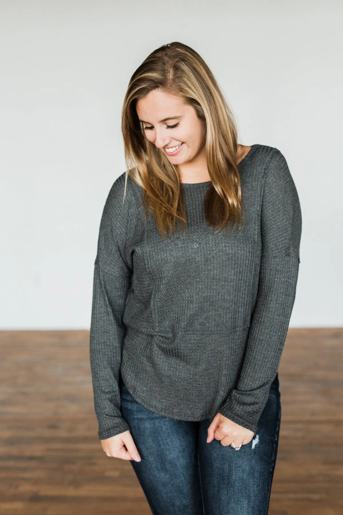 Align With You Thermal Knit Top- Charcoal