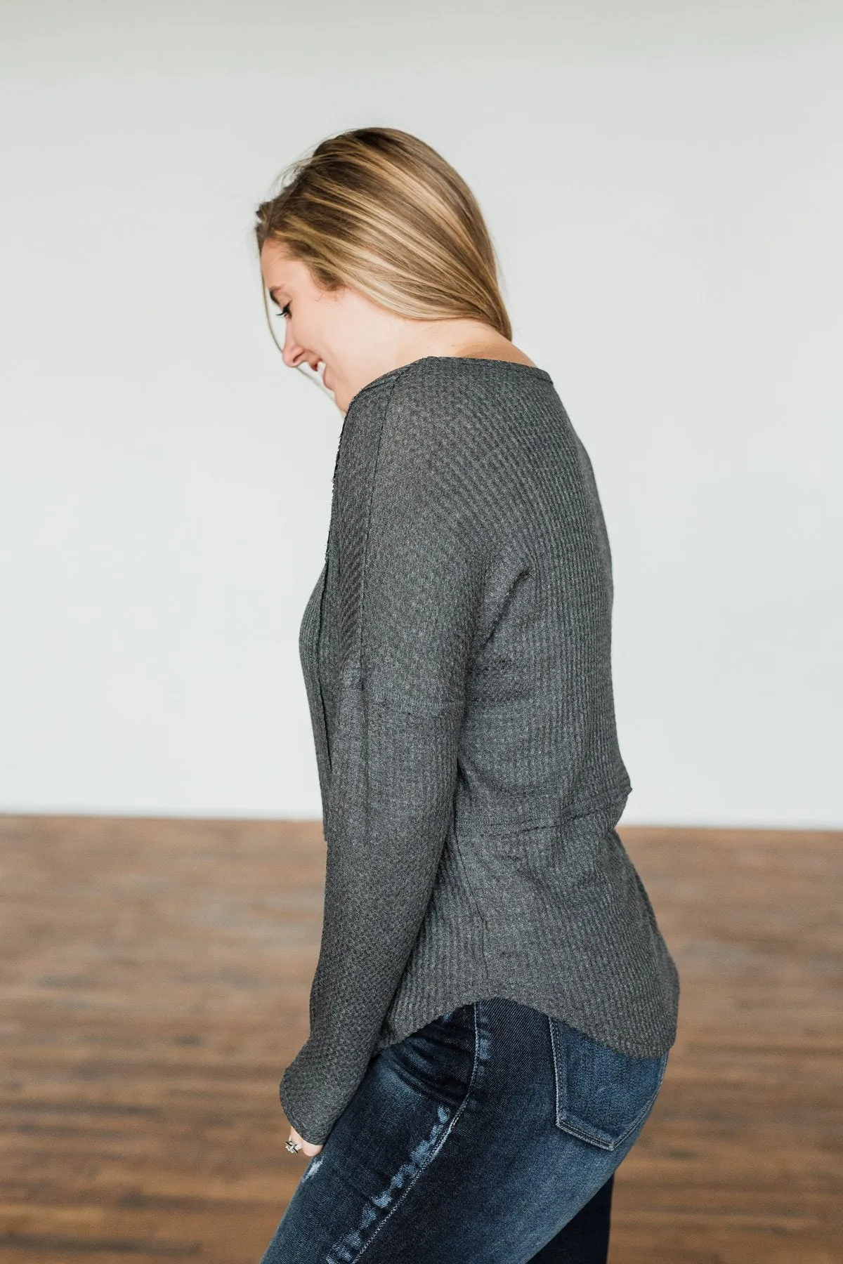 Align With You Thermal Knit Top- Charcoal