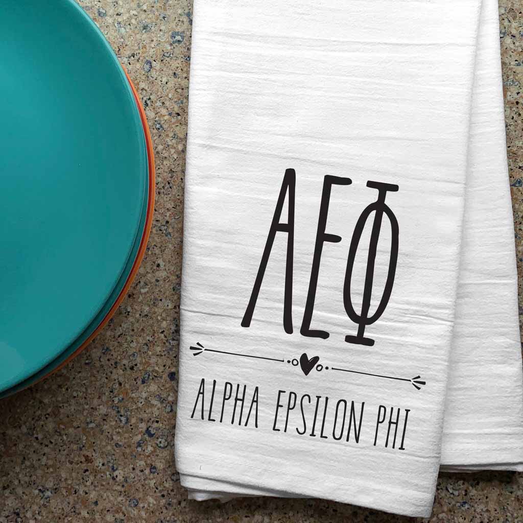 Alpha Epsilon Phi Sorority Kitchen Towel with Boho Design