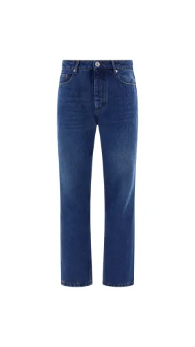 AMI Logo Patch Straight-Leg Jeans - Blue