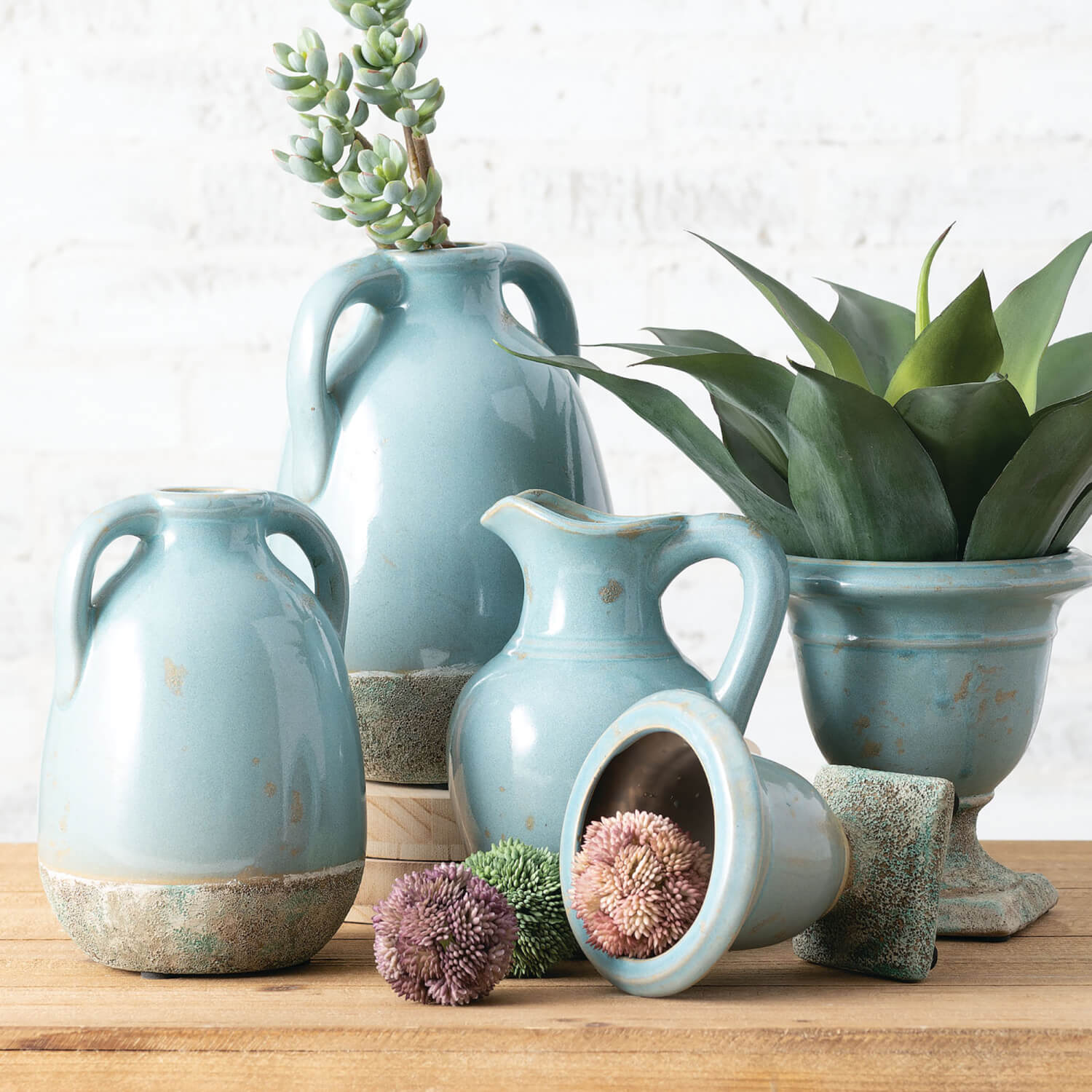 Aqua Blue Urn Pot Set Of 2