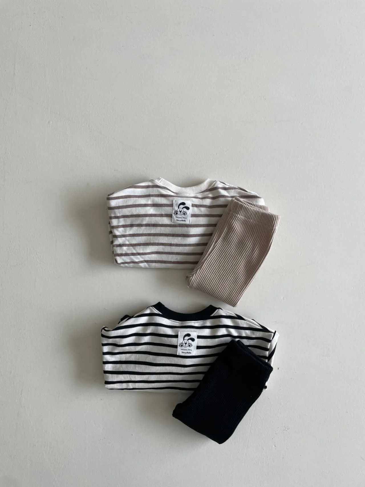 Baby Stripe Sweatshirt and Ribbed Leggings Set (6-24m)- Beige