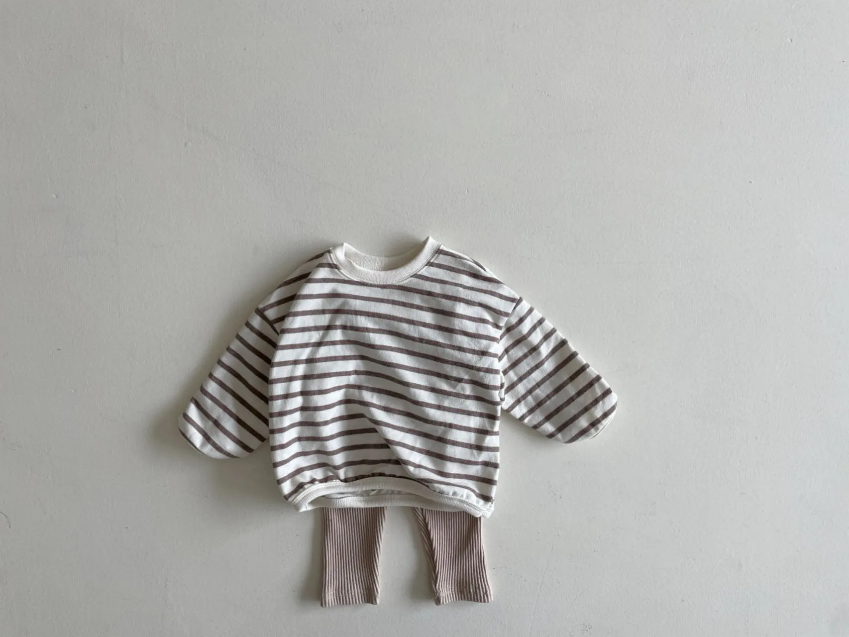 Baby Stripe Sweatshirt and Ribbed Leggings Set (6-24m)- Beige