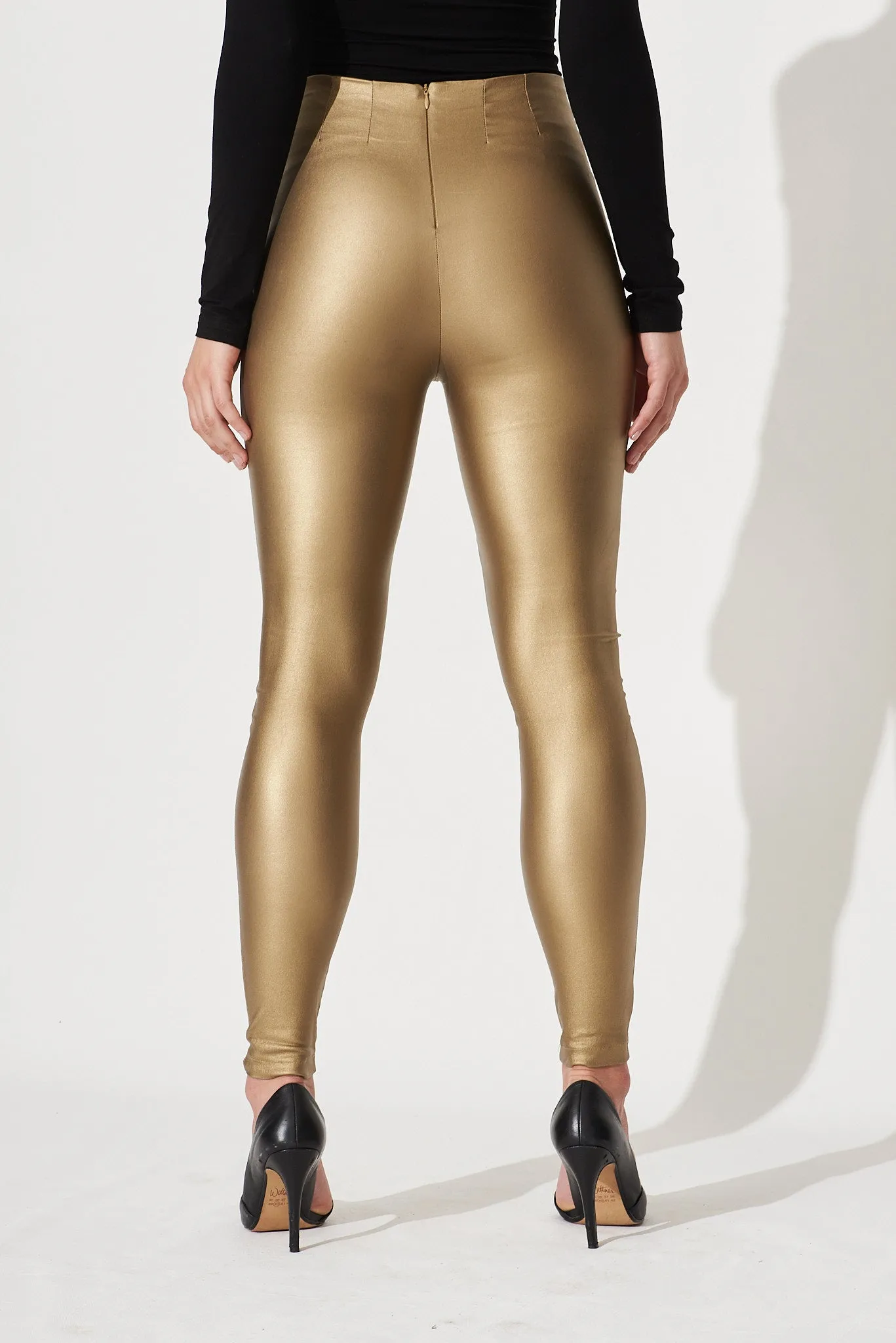 Badlands Stretch Pants In Gold Leatherette