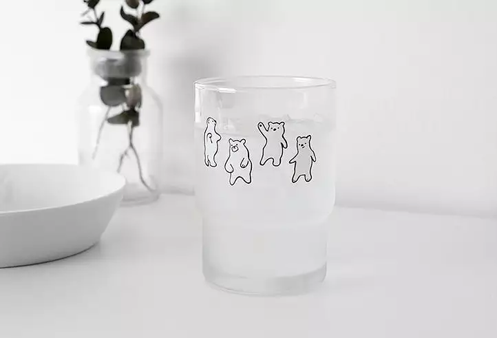 Bear Duck illustration Graphic Clear Glasses Cups Mugs Printed Vintage 245ml Gifts Kitchen Dinnerware Cold Hot Milk Coffee Micro