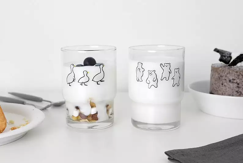 Bear Duck illustration Graphic Clear Glasses Cups Mugs Printed Vintage 245ml Gifts Kitchen Dinnerware Cold Hot Milk Coffee Micro