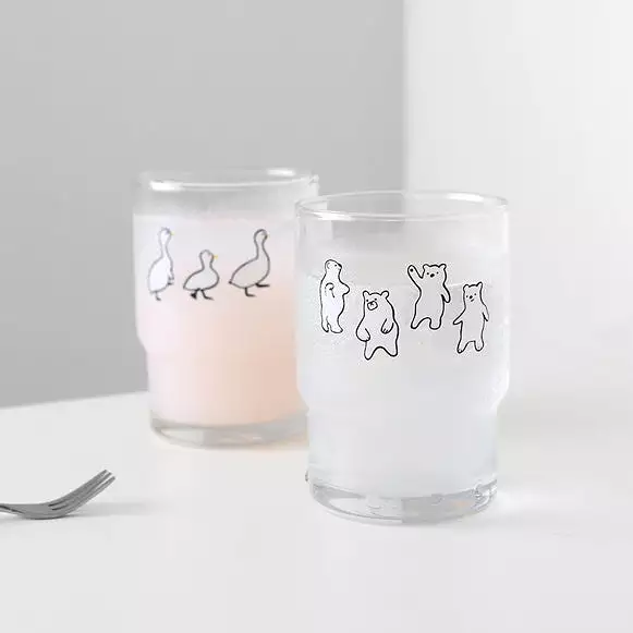 Bear Duck illustration Graphic Clear Glasses Cups Mugs Printed Vintage 245ml Gifts Kitchen Dinnerware Cold Hot Milk Coffee Micro