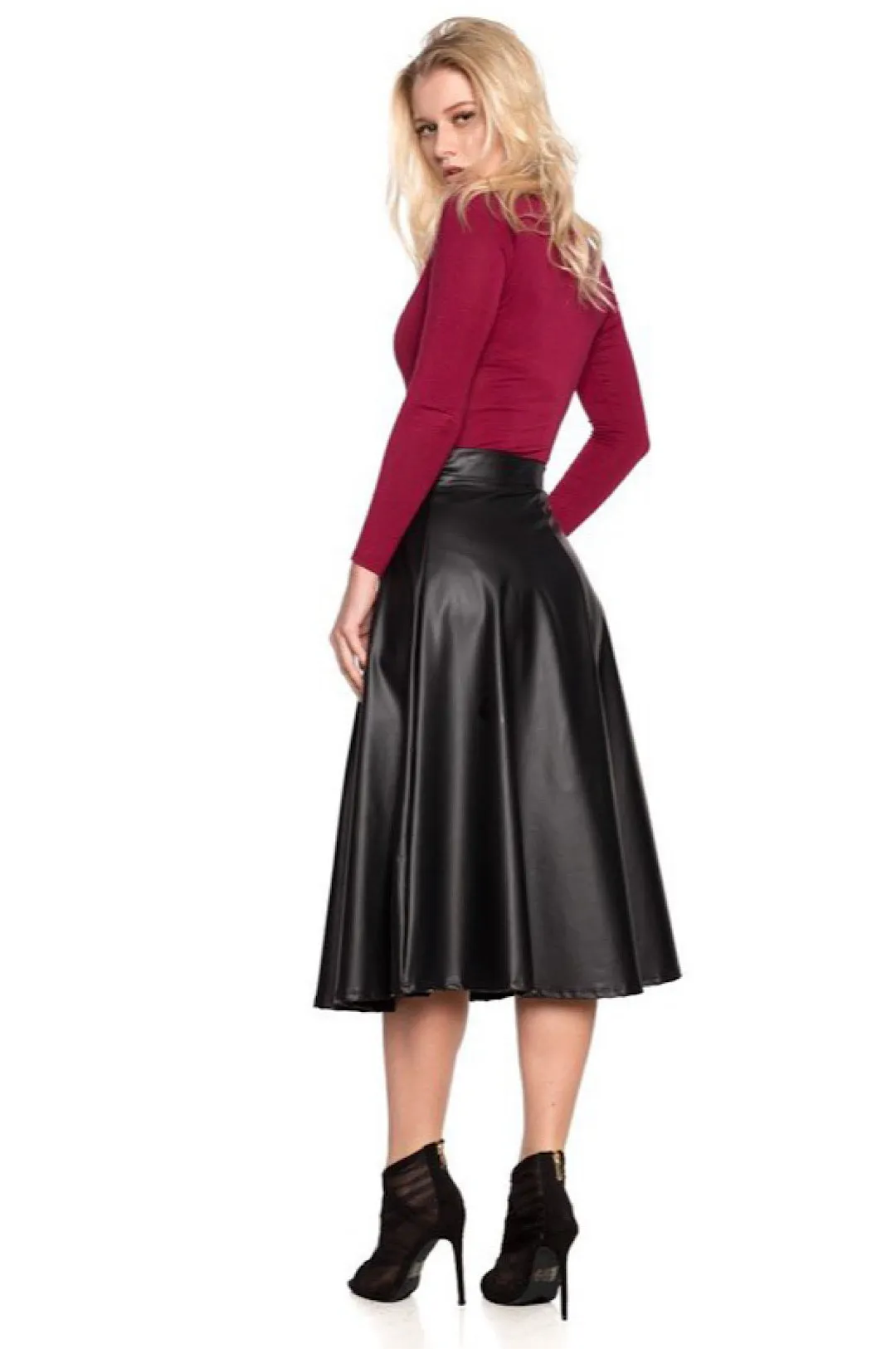 Black Faux Leather A-Line Skirt