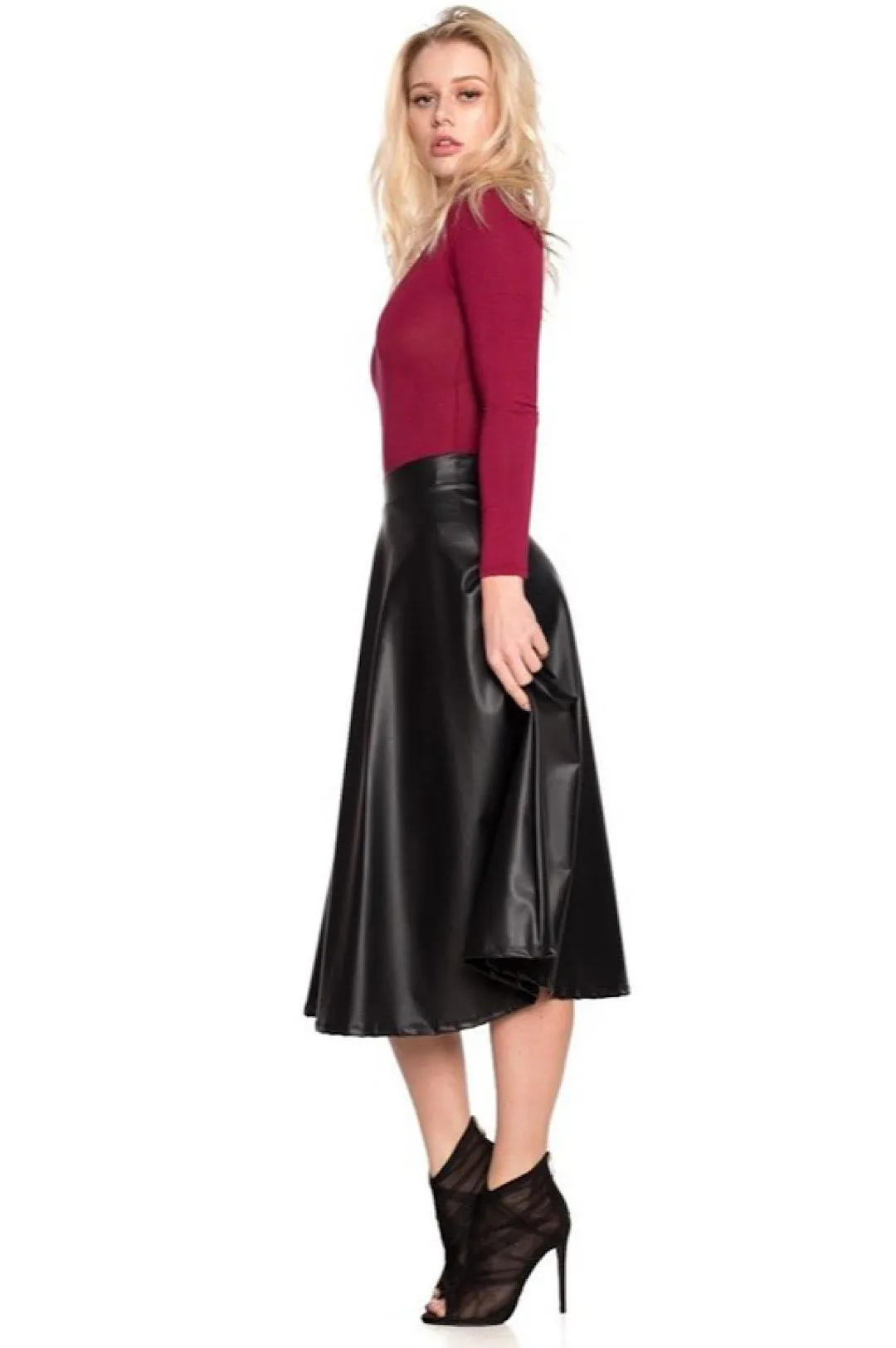 Black Faux Leather A-Line Skirt