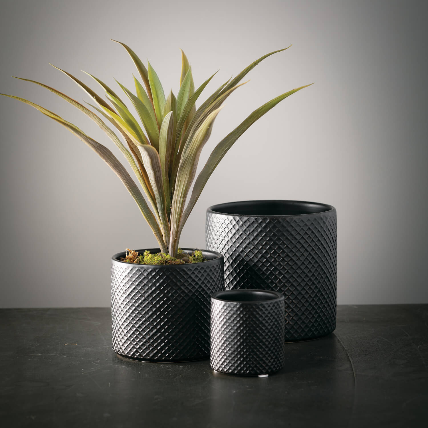 Black Textured Pot Set Of 3