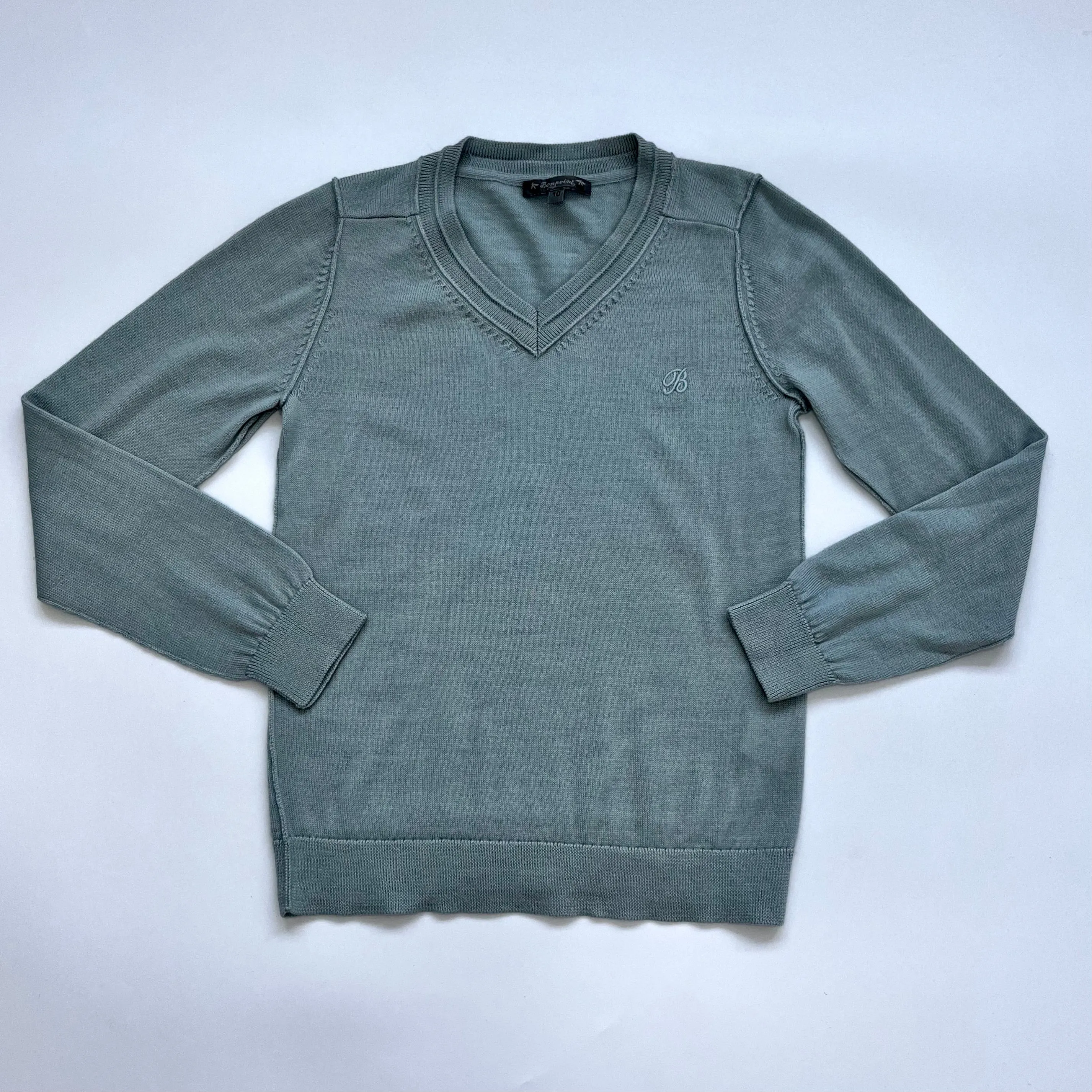 Bonpoint Duck Egg Blue Wool V-Neck Jumper: 10 Years