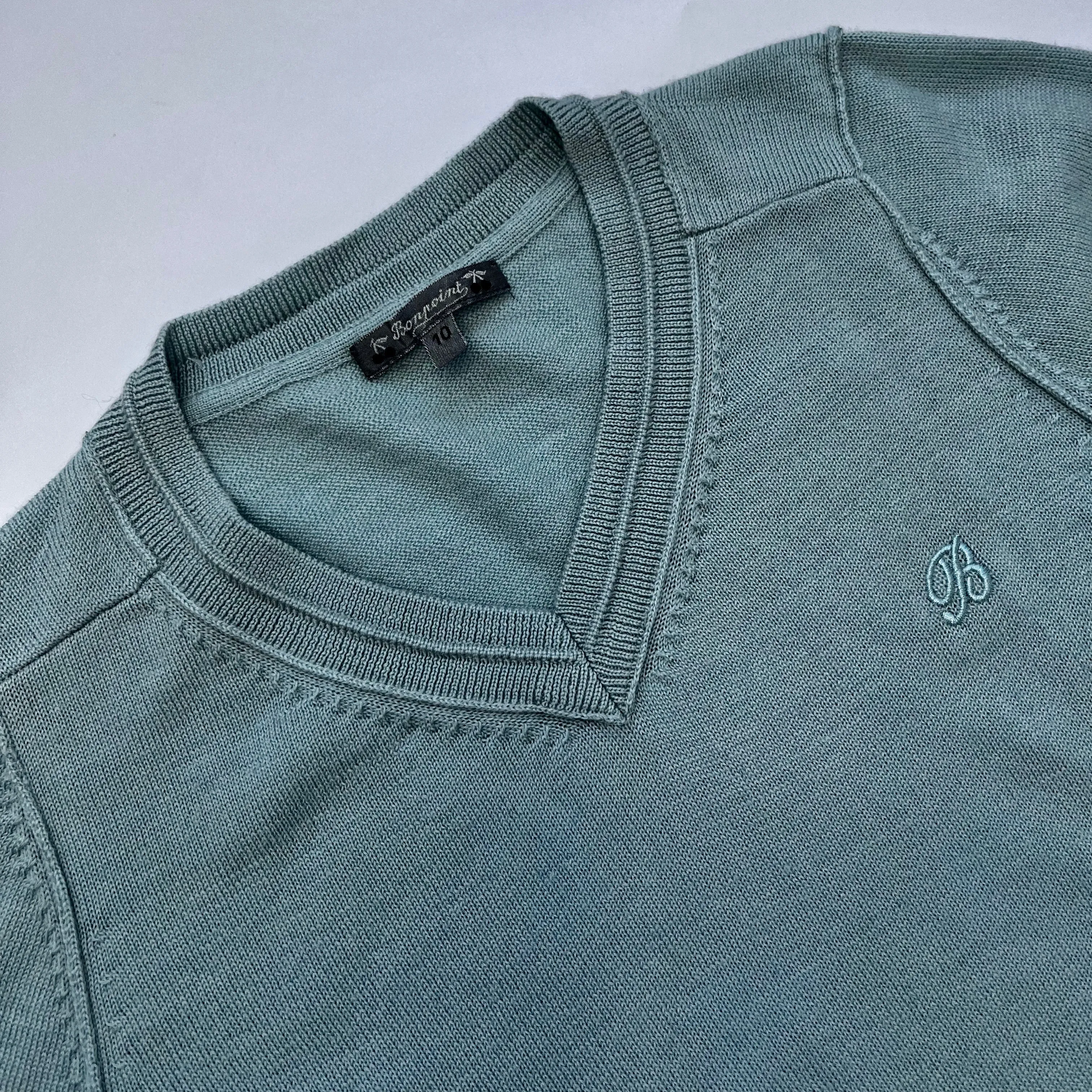 Bonpoint Duck Egg Blue Wool V-Neck Jumper: 10 Years