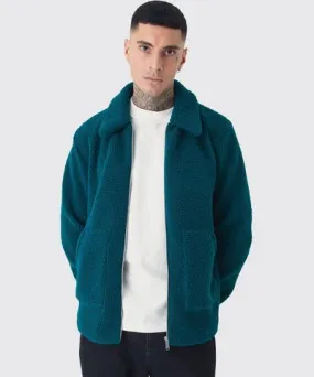 boohoo Mens Tall Borg Harrington Jacket In Teal