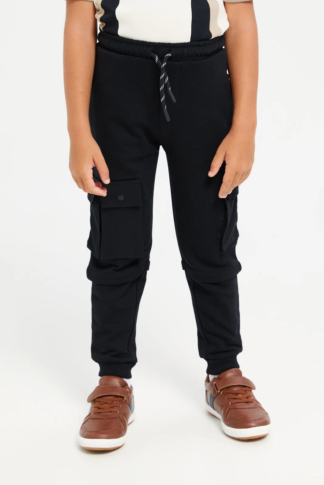 Boys Black Cargo Pocket Track Pants