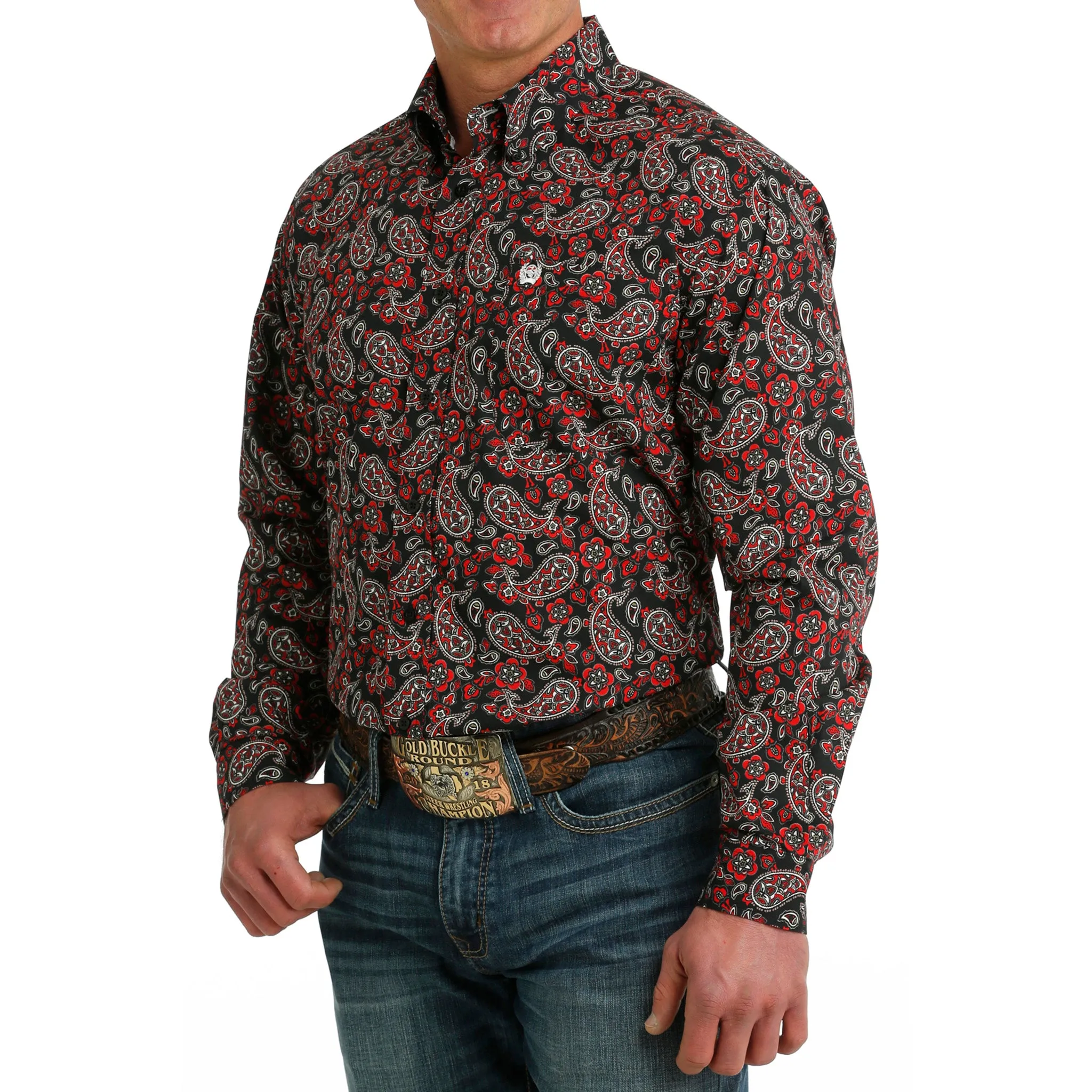 Cinch Men's Red & Black Paisley Long Sleeve