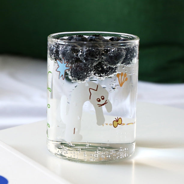 Cute Animal illustration Graphic Clear Glasses Cups Mugs Printed Vintage 300ml Gifts Kitchen Dinnerware Cold Hot Milk Coffee Mic