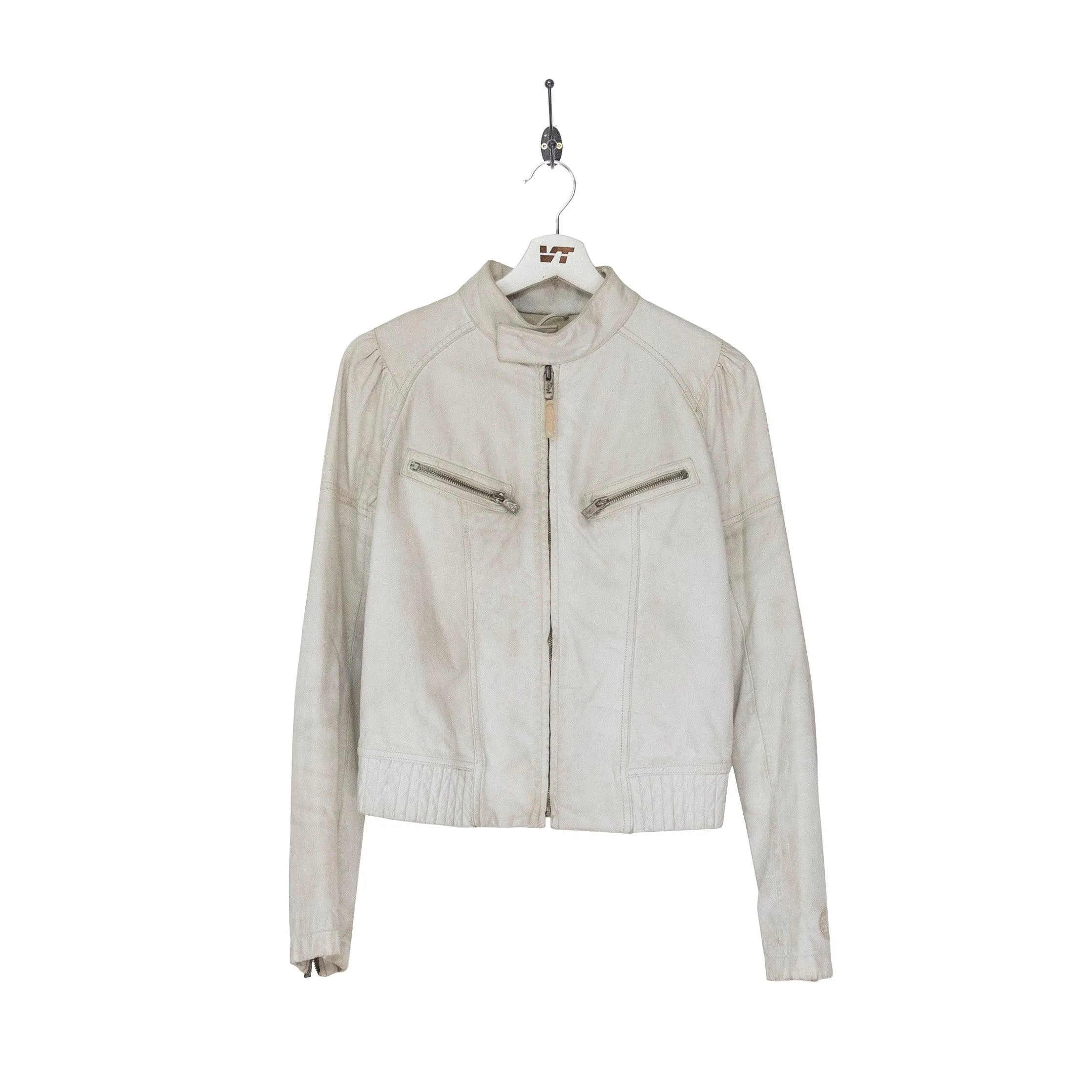 Diesel White Leather Racer Jacket