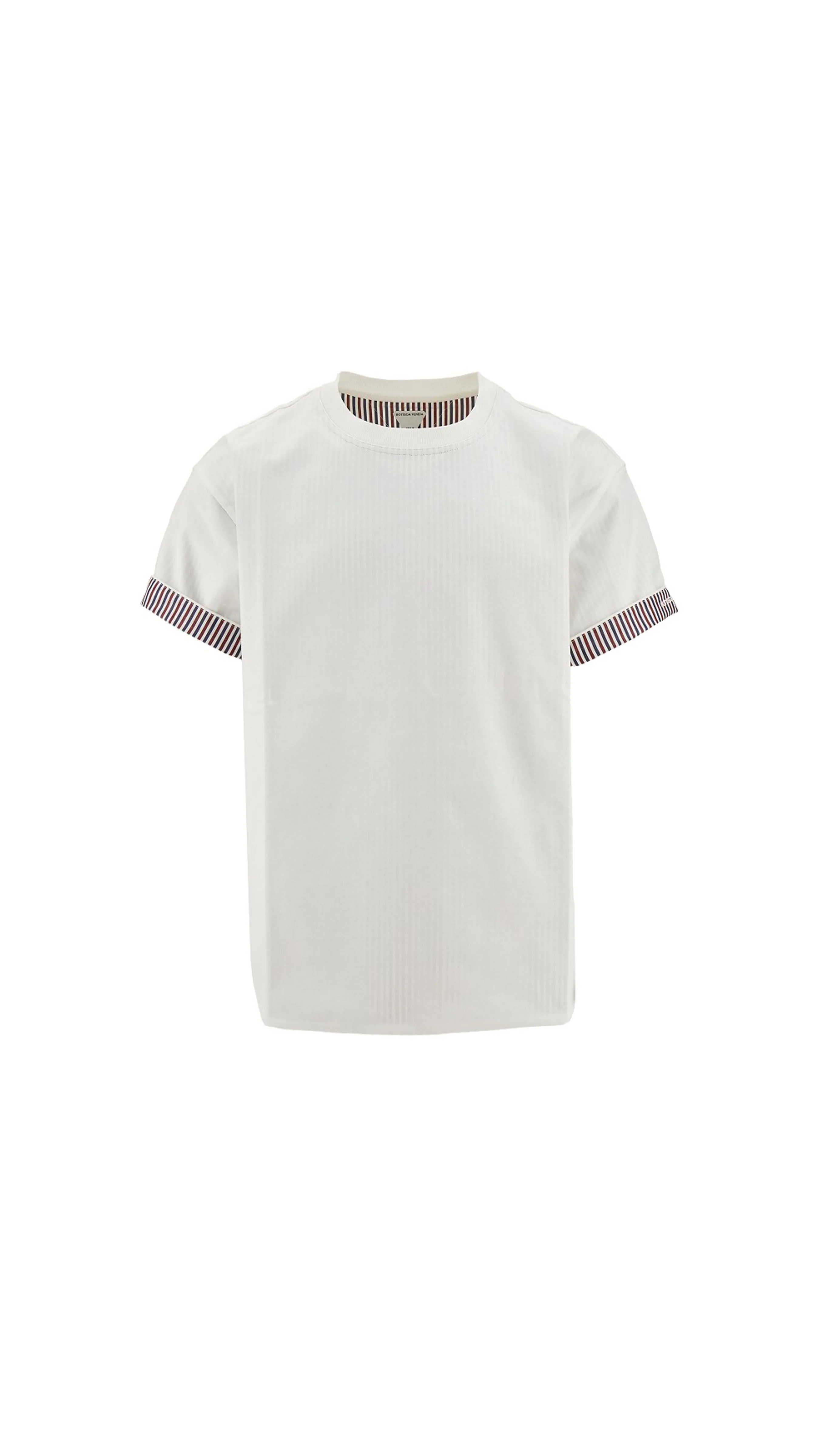 Double Layer Striped Cotton T-Shirt - White