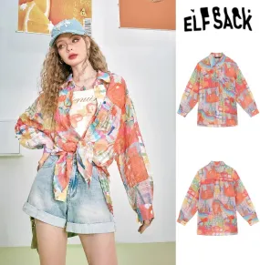 ELF SACK  |Flower Patterns Chiffon Tie-dye Long Sleeves