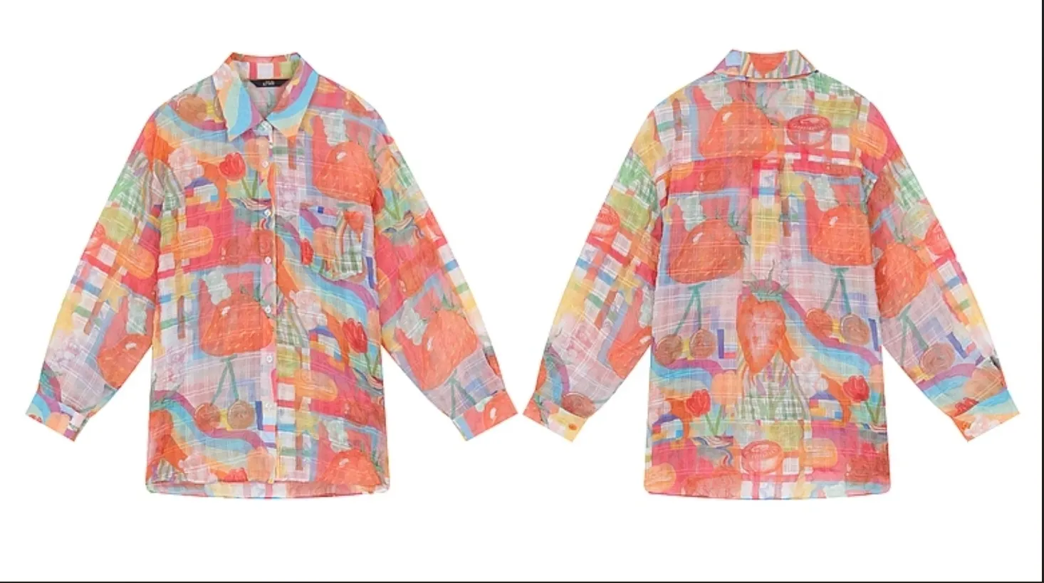 ELF SACK  |Flower Patterns Chiffon Tie-dye Long Sleeves