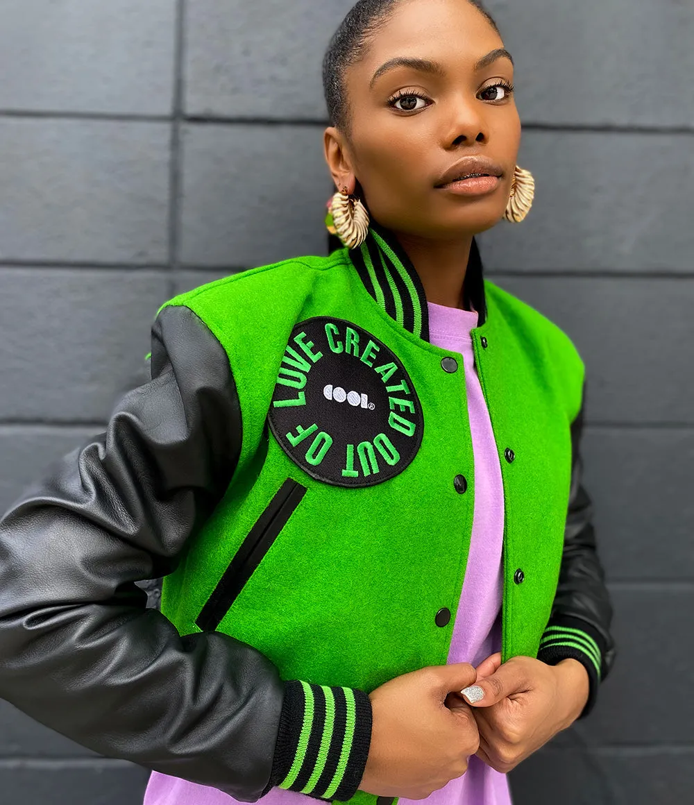 Emerald Cropped Letterman Jacket