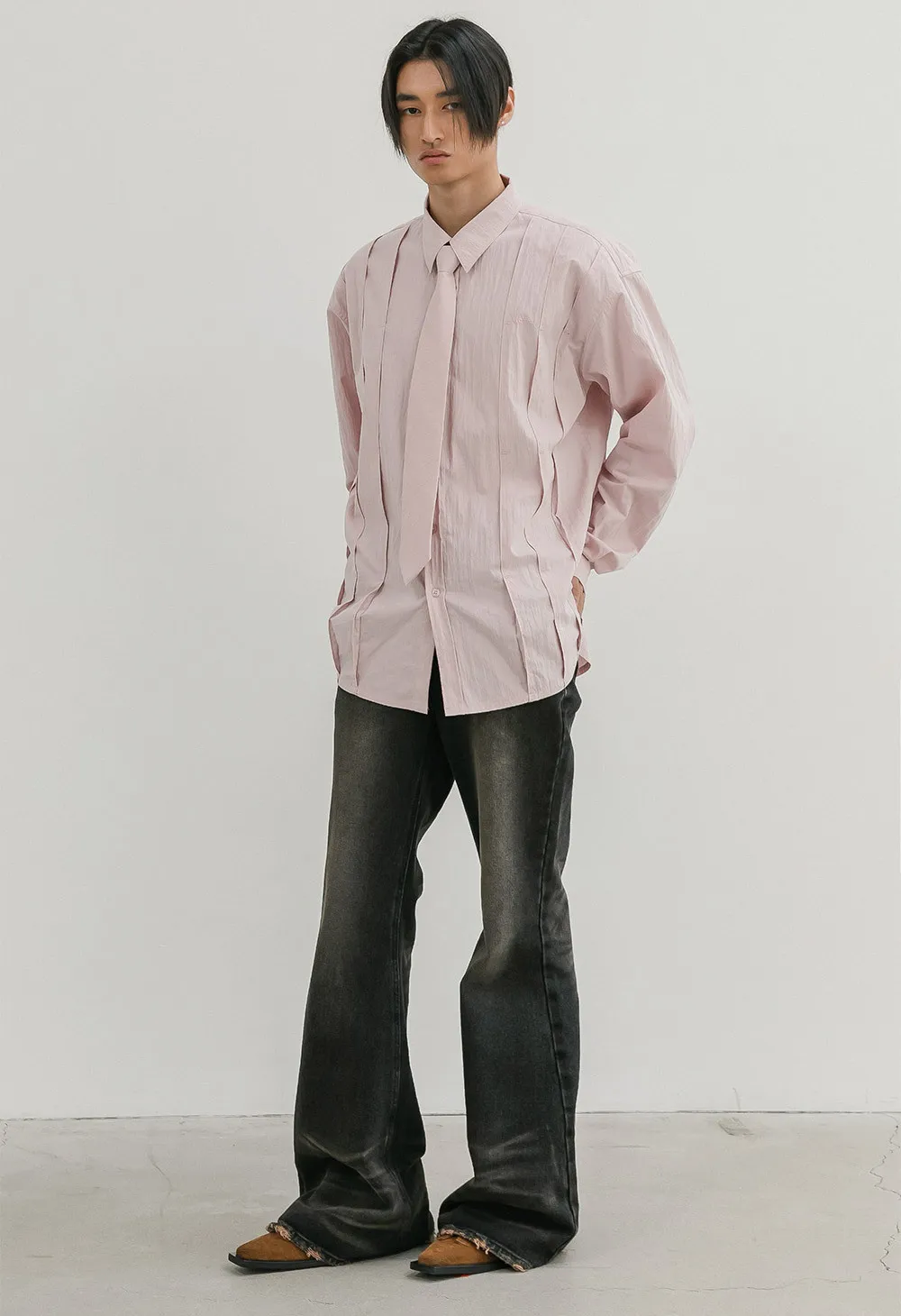 ESC STUDIO  |●ESC STUDIO● peach washing pintuck tie shirt (3color)