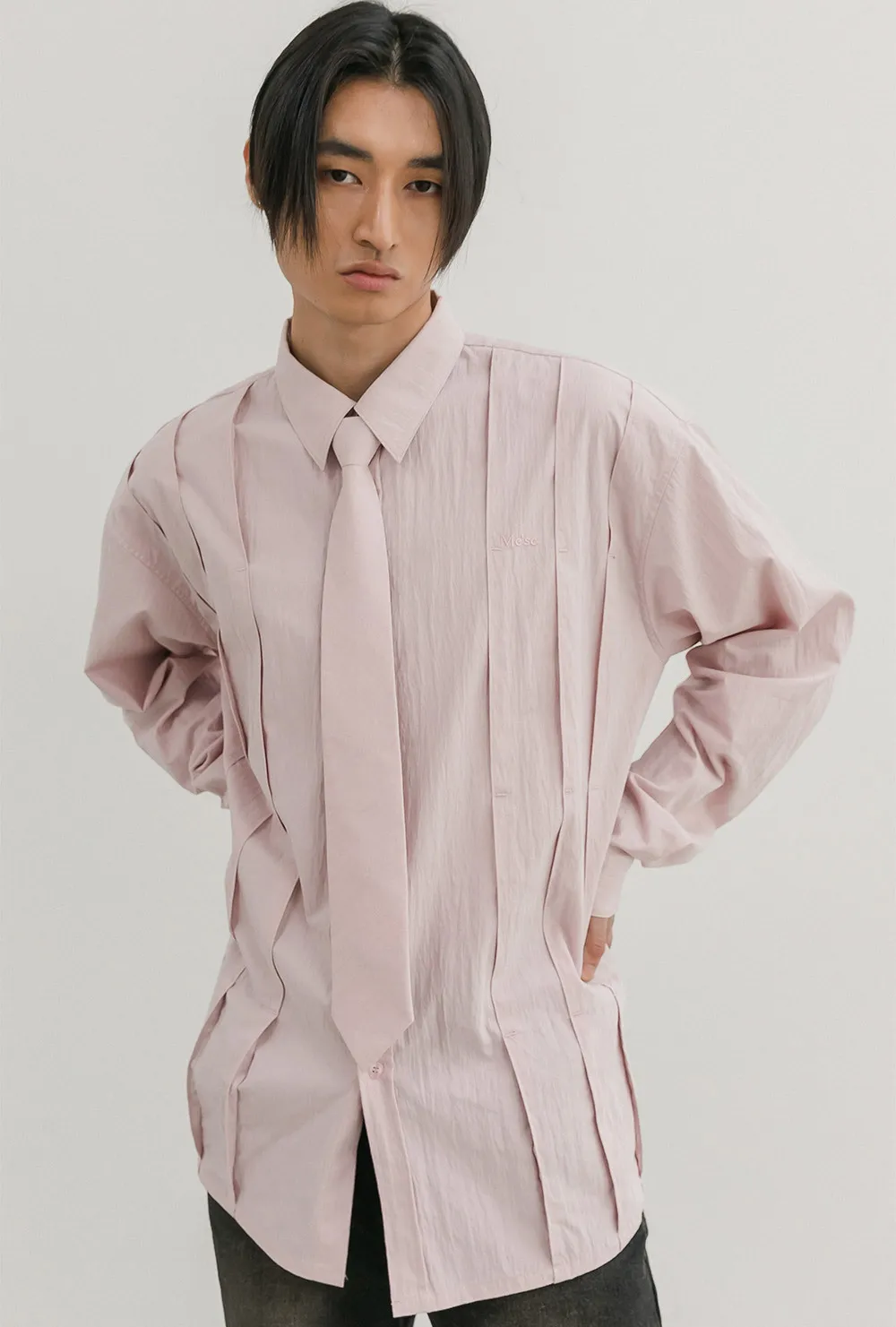 ESC STUDIO  |●ESC STUDIO● peach washing pintuck tie shirt (3color)