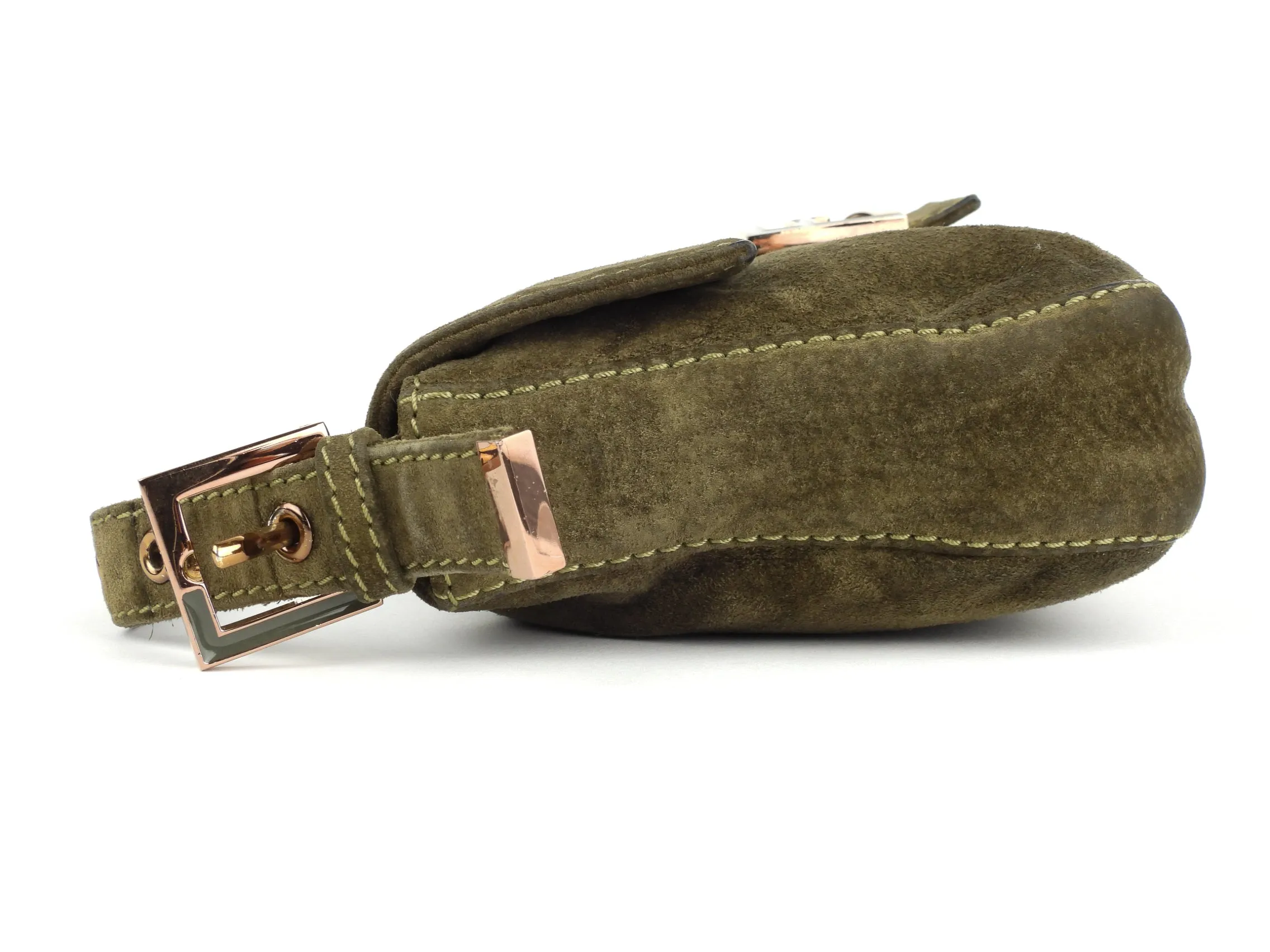 Fendi Khaki Green Suede Leather Baguette Shoulder Bag