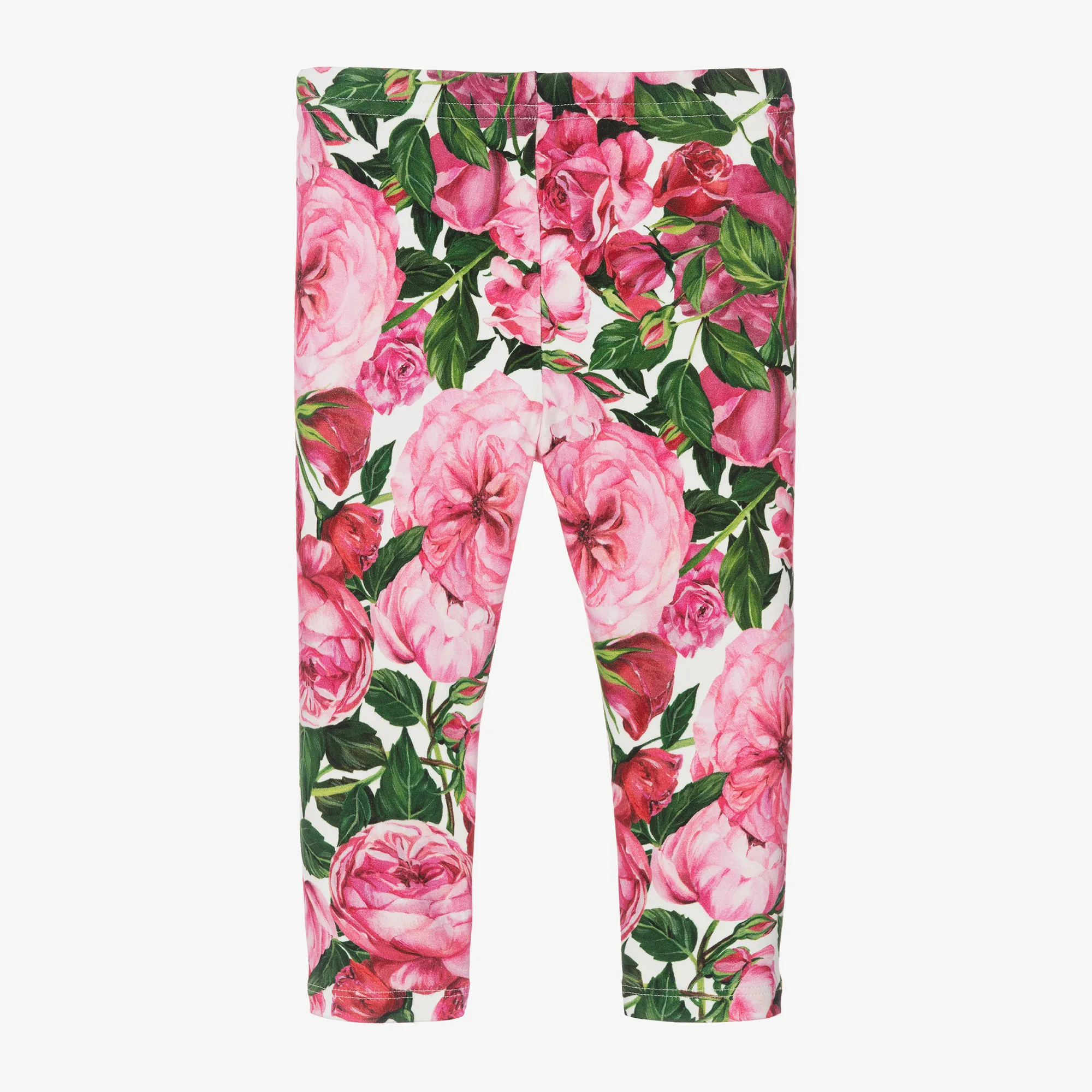 Girls Pink Cotton Floral Leggings