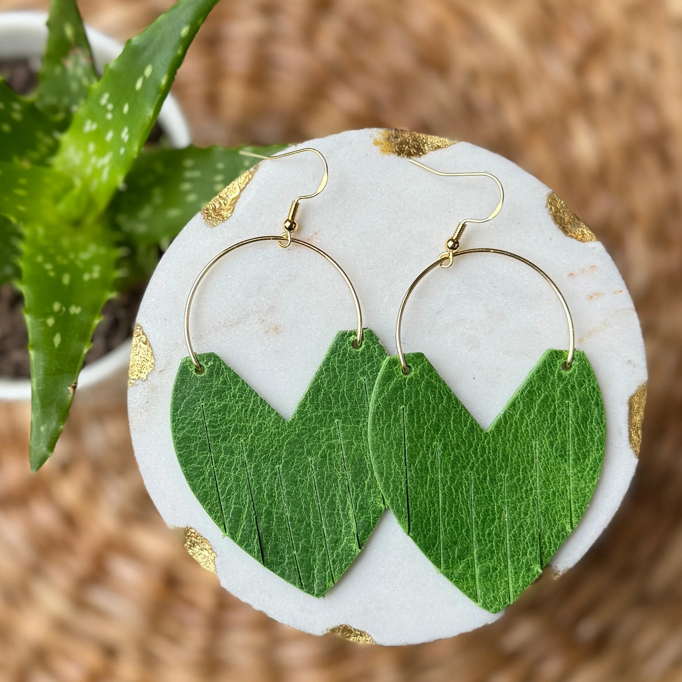 Glam Hoops - Lime Green - Leather Earrings