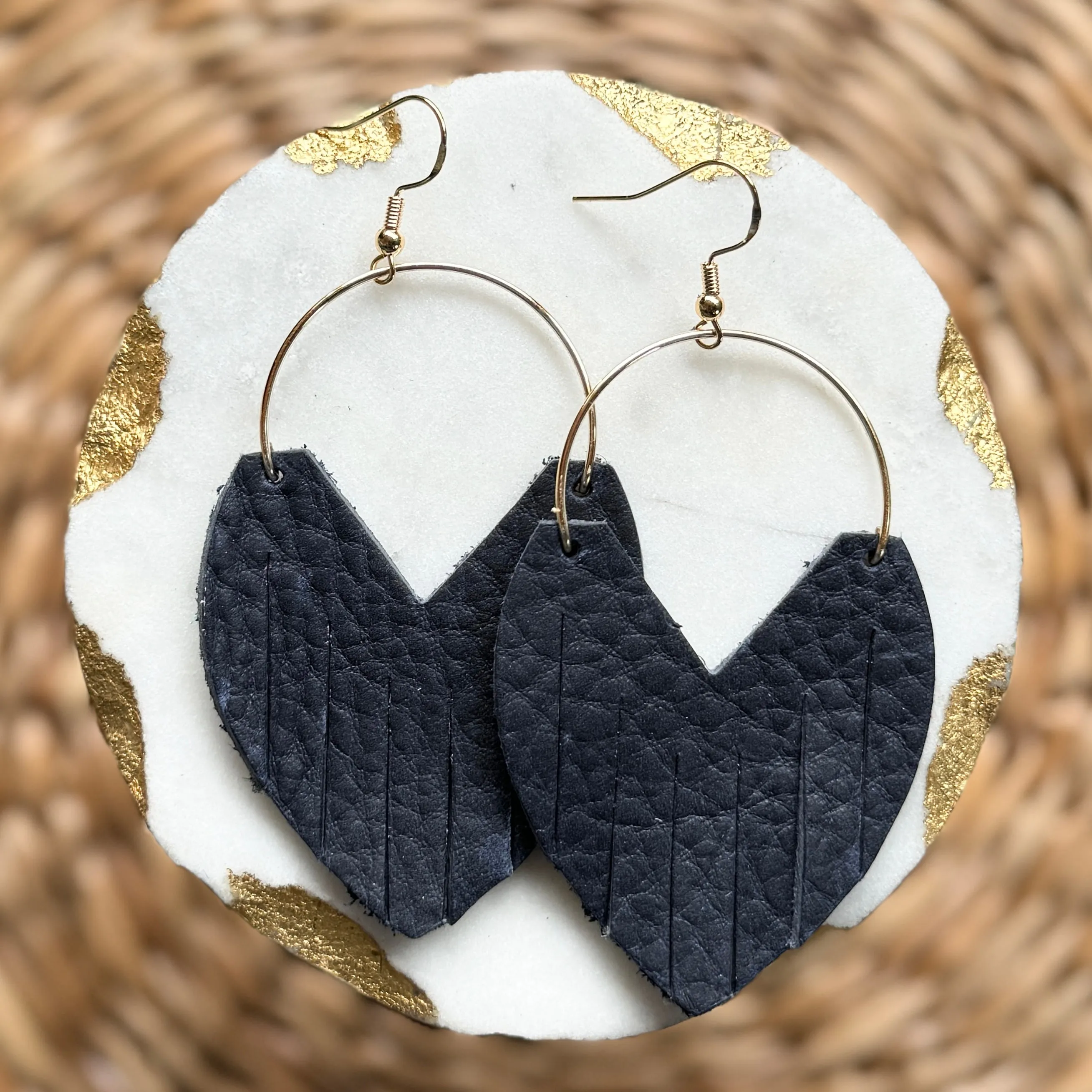 Glam Hoops - Navy - Leather Earrings