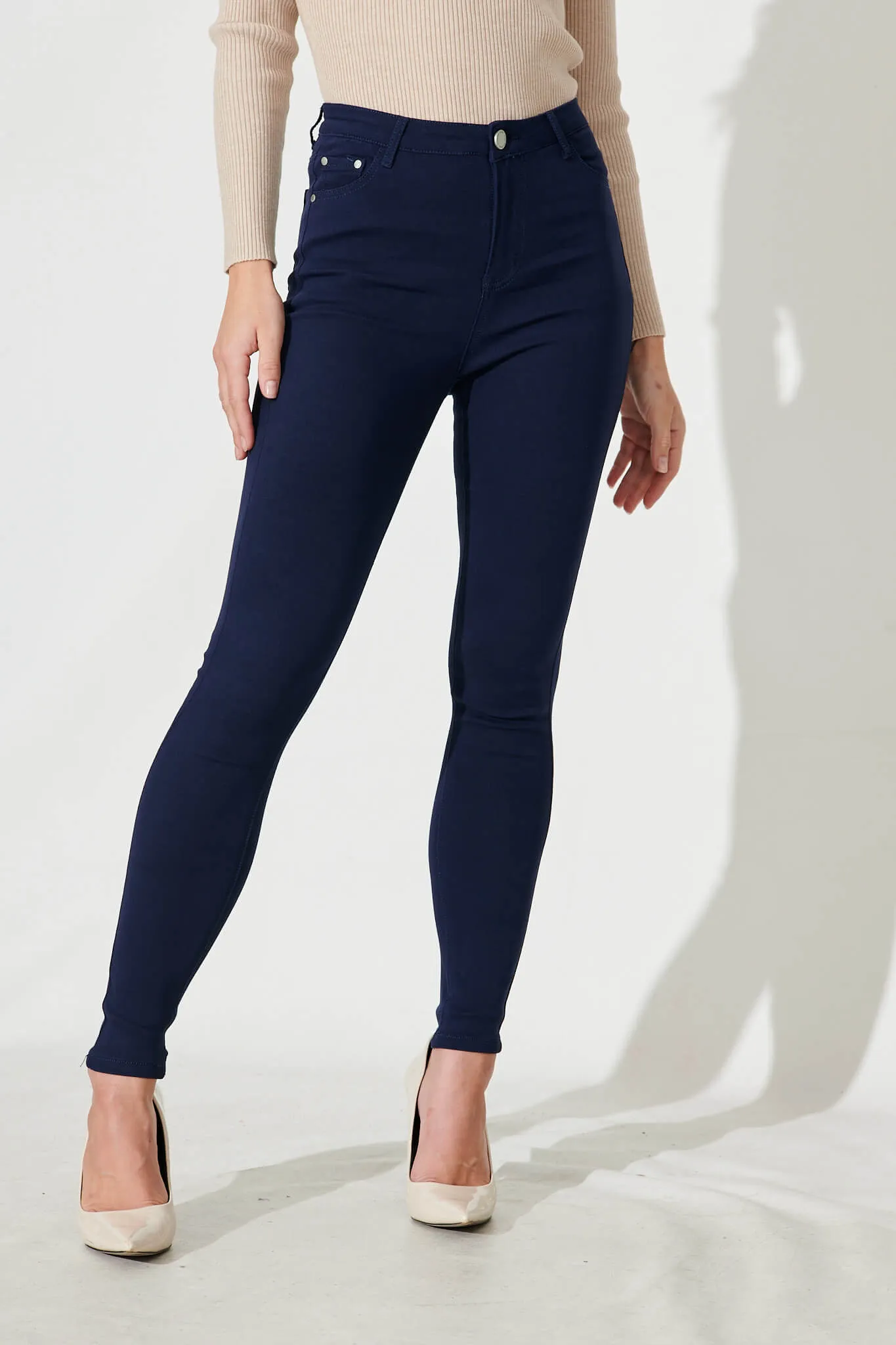 Holmes Stretch Skinny Pants In Navy Cotton Blend