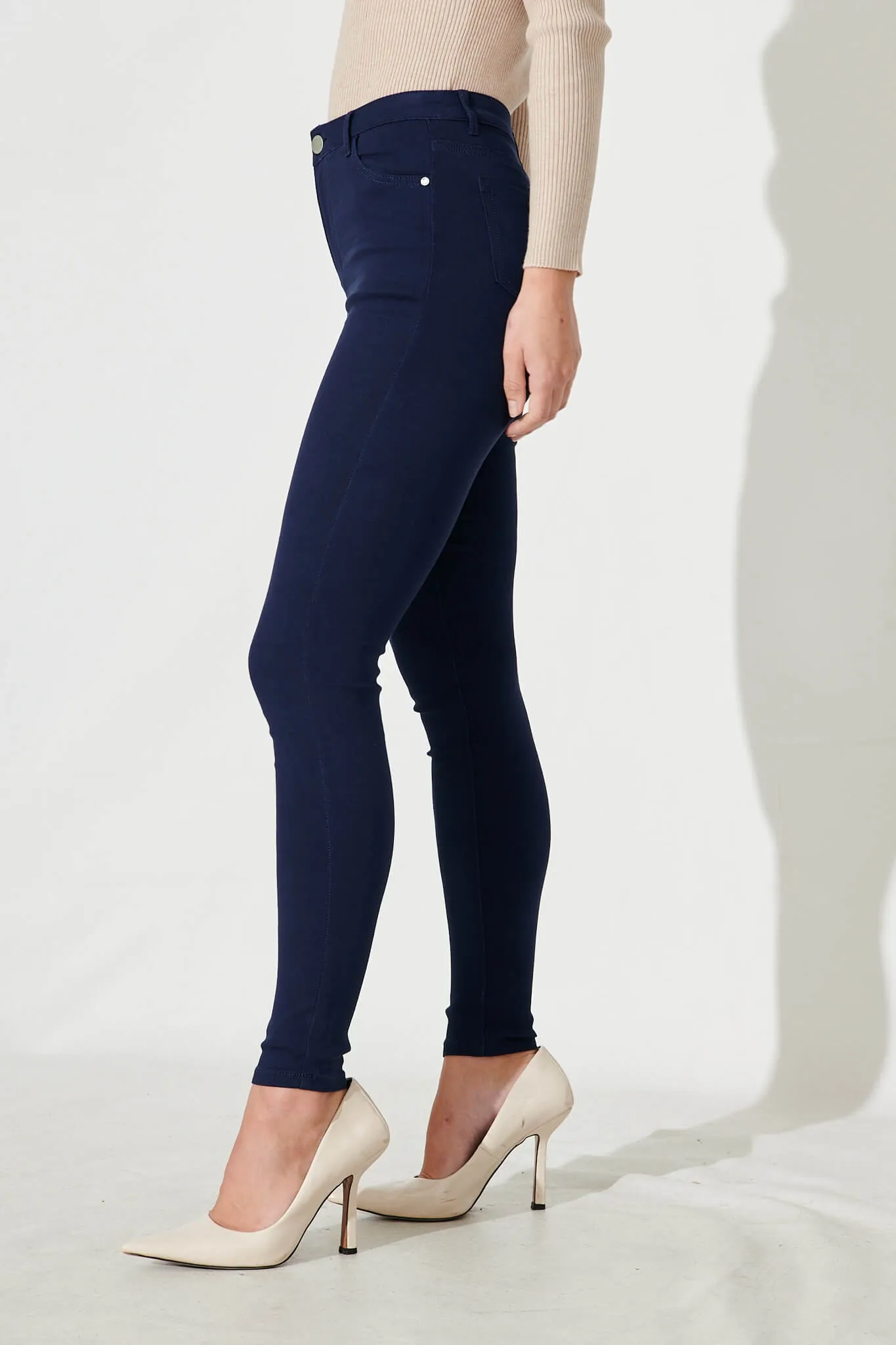 Holmes Stretch Skinny Pants In Navy Cotton Blend