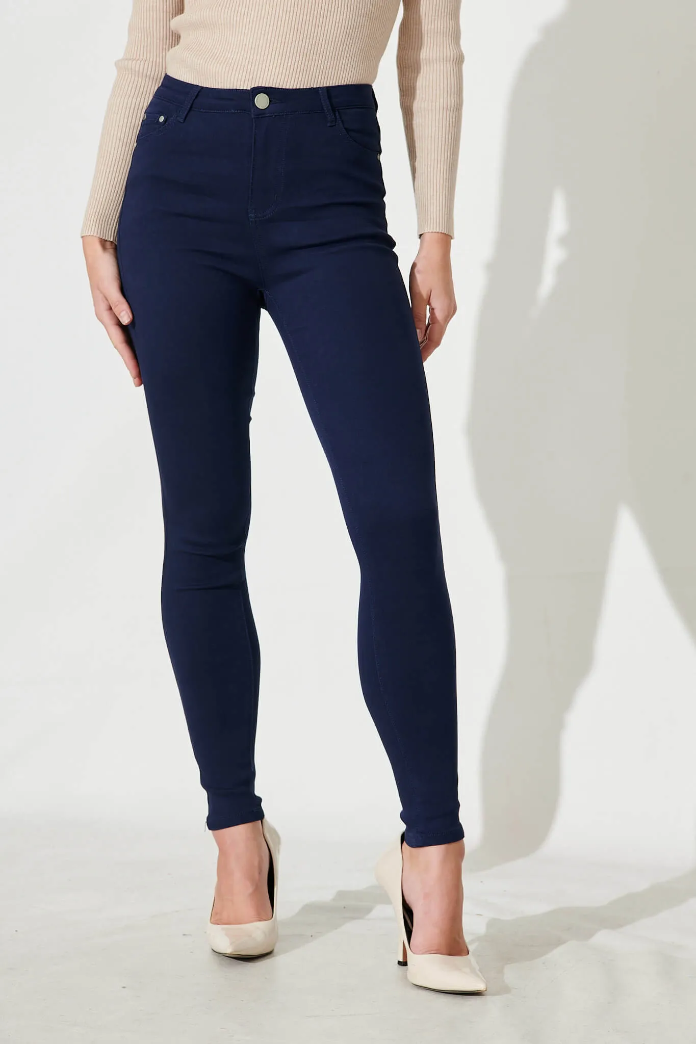 Holmes Stretch Skinny Pants In Navy Cotton Blend