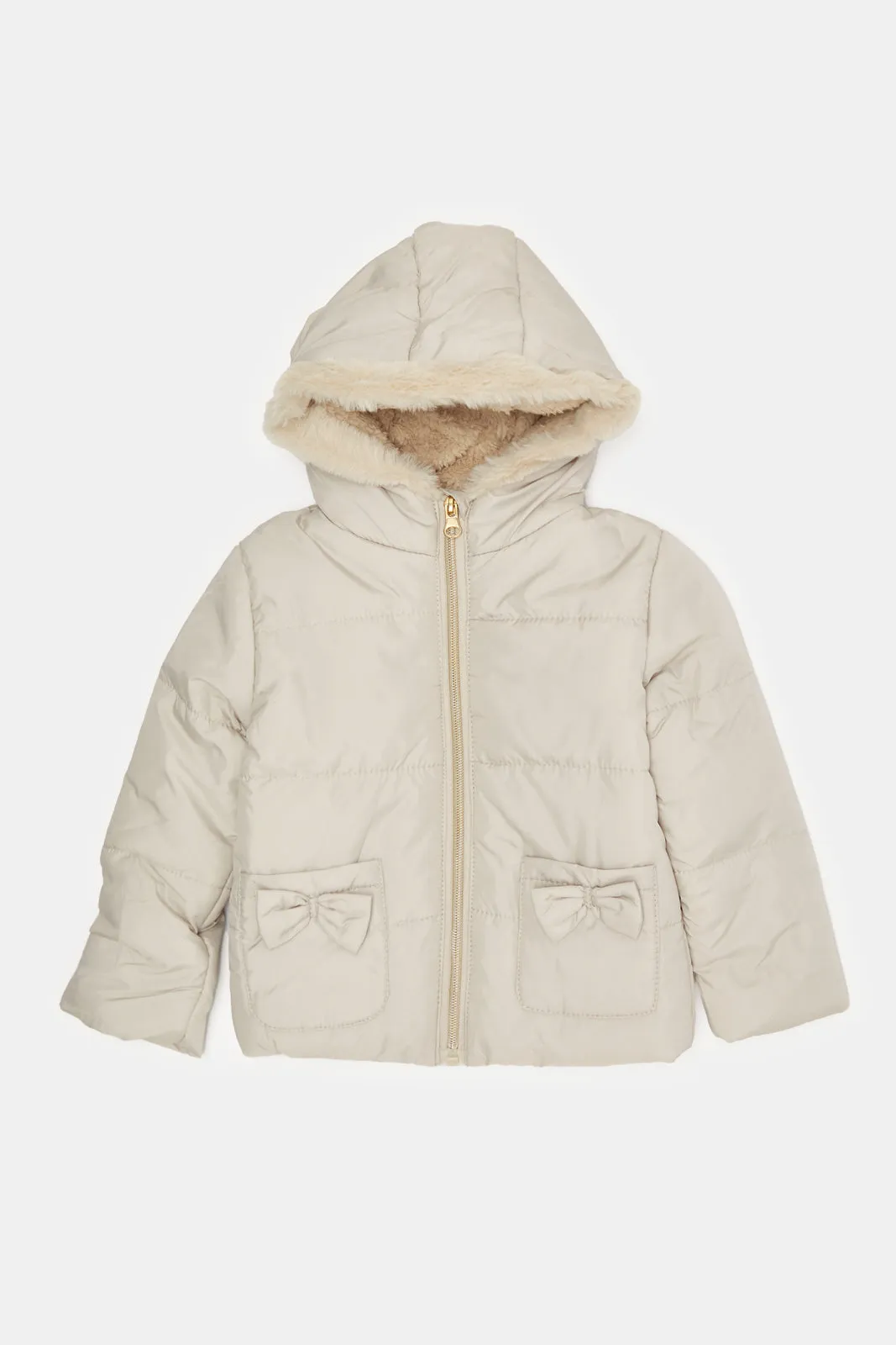 Infant Girls Beige Hooded Jacket