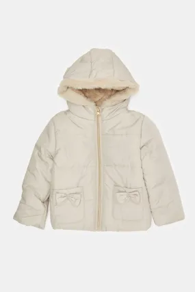 Infant Girls Beige Hooded Jacket