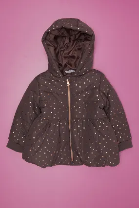 Infant Girls Black Foil Stars Print Hooded Jacket