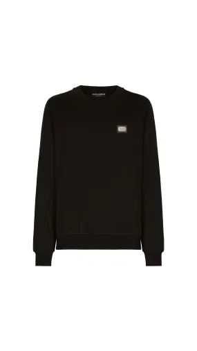 Jersey Sweatshirt with Branded Tag - Black