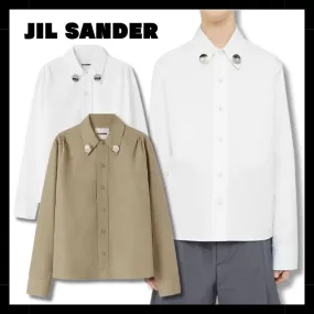 Jil Sander  |Street Style Long Sleeves Plain Cotton With Jewels Logo