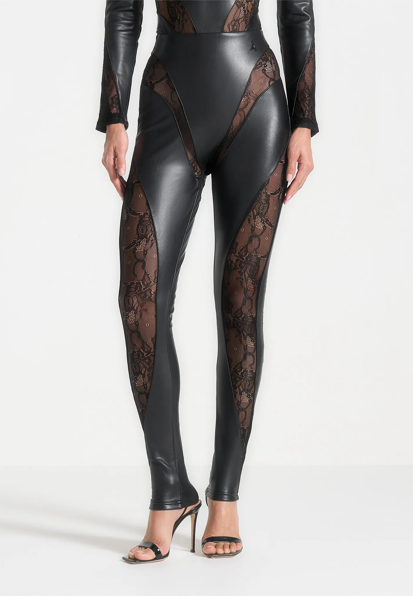 Leather and Lace Contour Leggings - Black