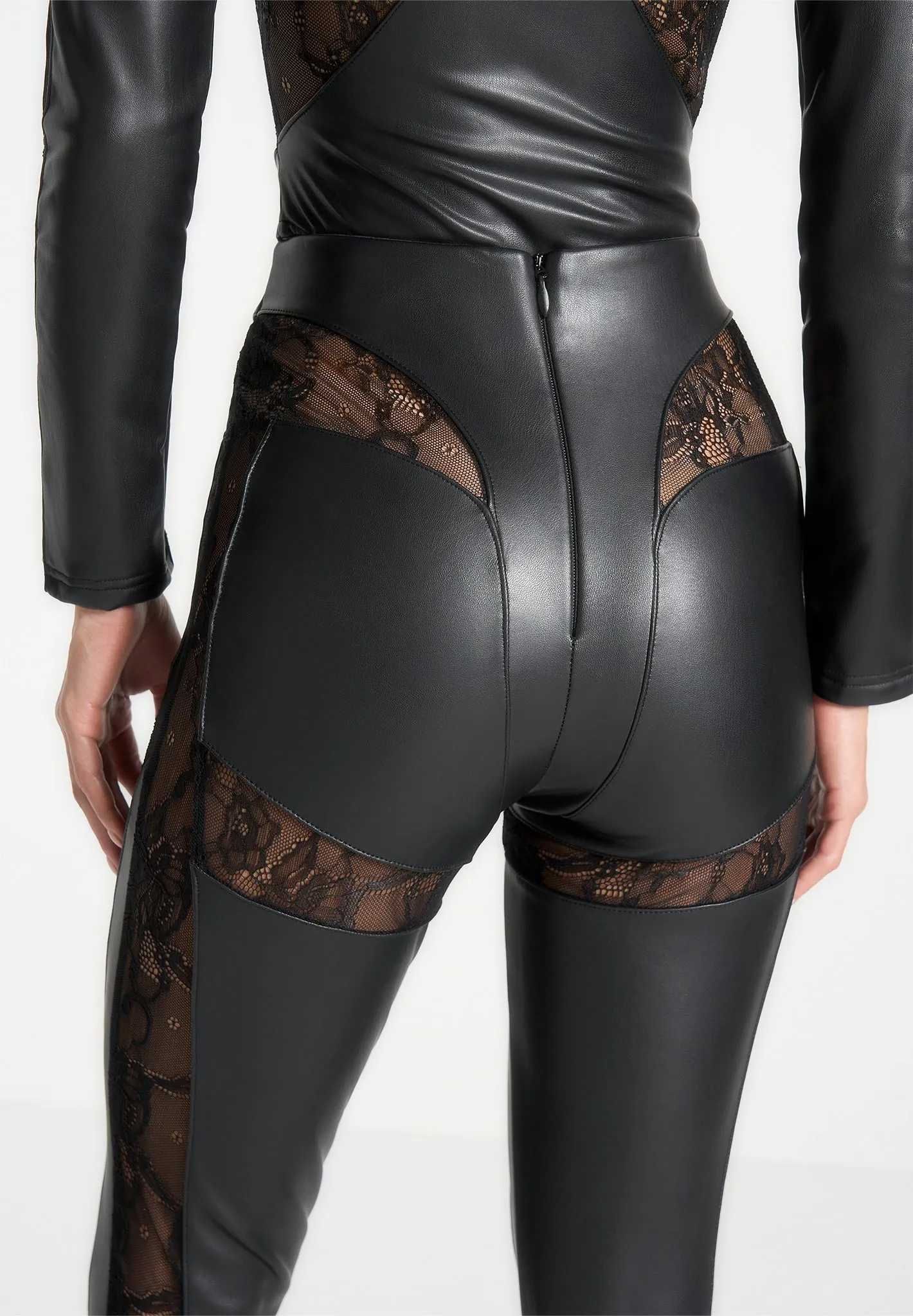 Leather and Lace Contour Leggings - Black