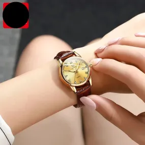 Leather strap Waterproof Luminous Date Quartz Ladies Watch