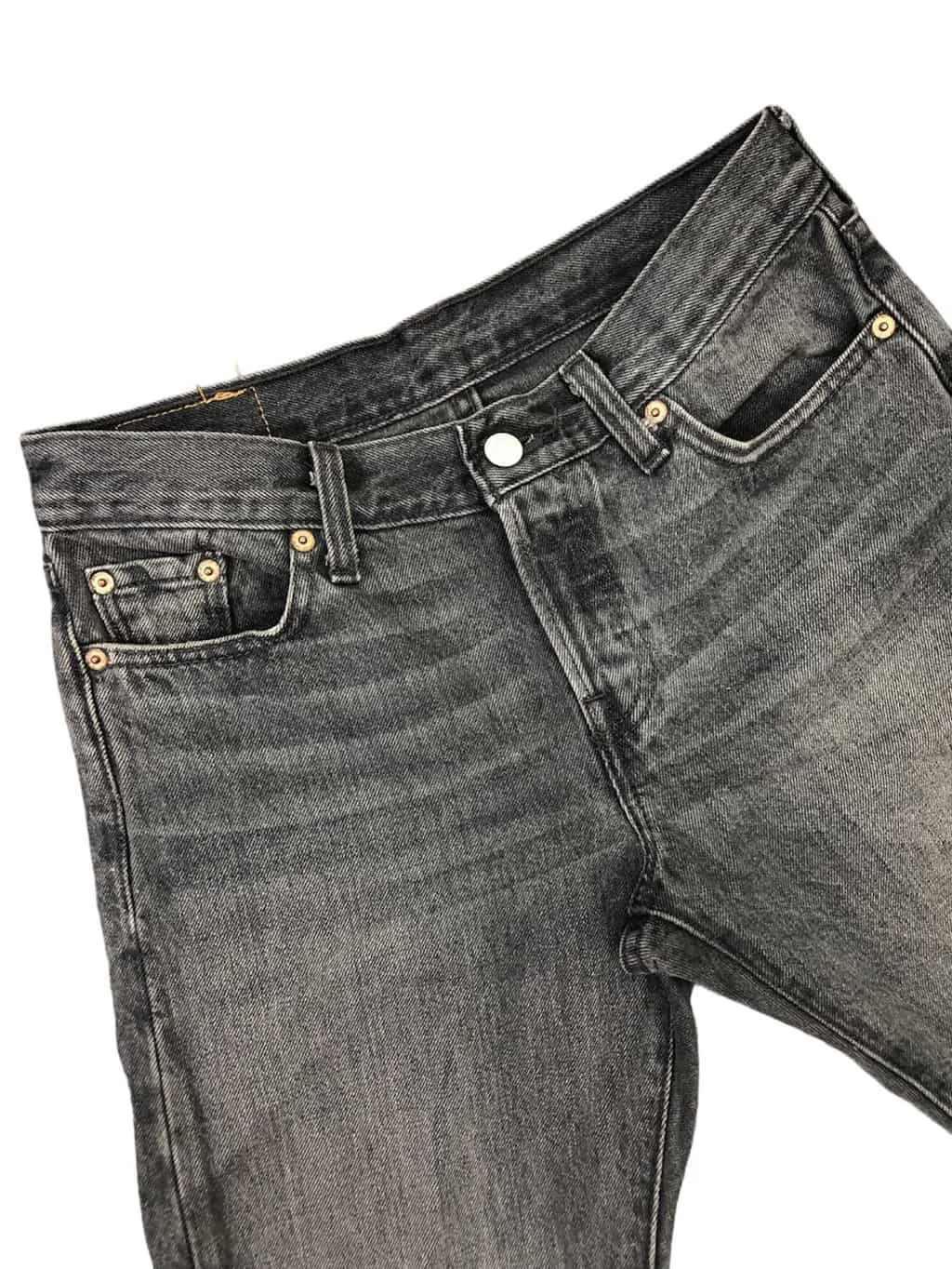 Levis 501 jeans in grey with whiskered hips, grunge style – W29 x L32