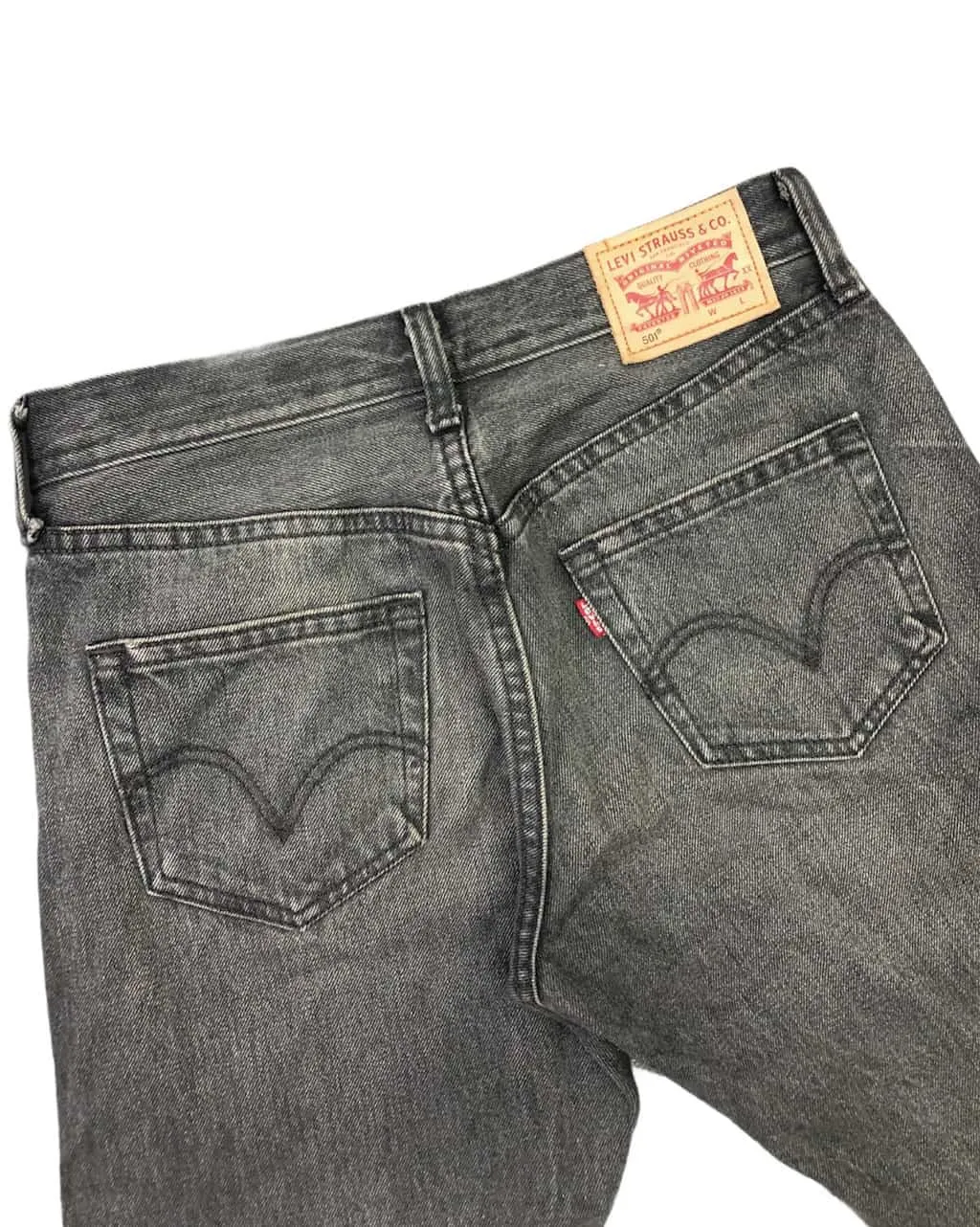 Levis 501 jeans in grey with whiskered hips, grunge style – W29 x L32