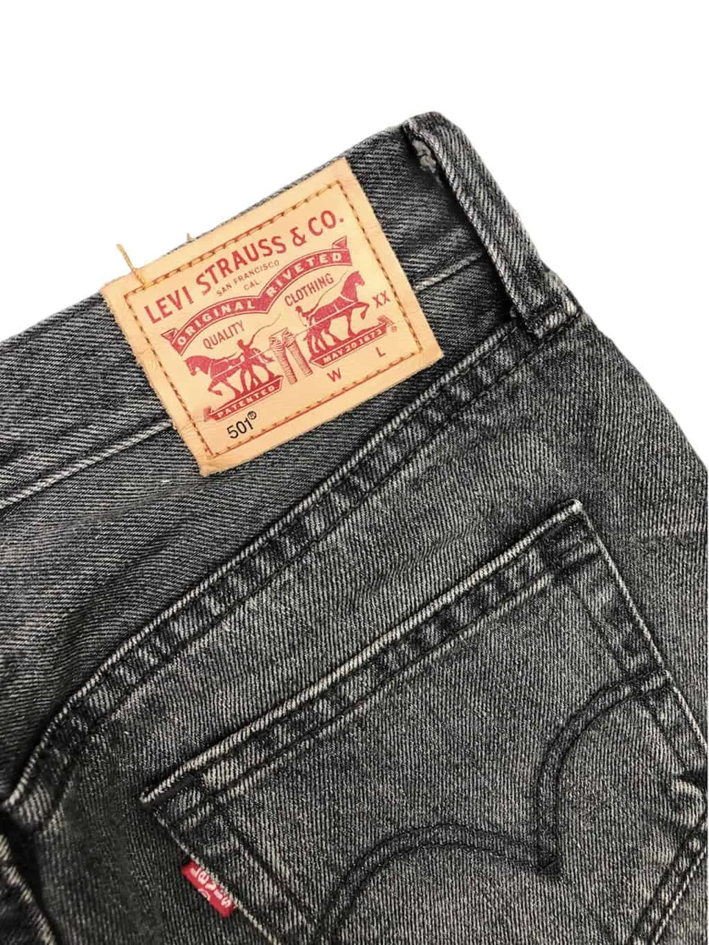 Levis 501 jeans in grey with whiskered hips, grunge style – W29 x L32