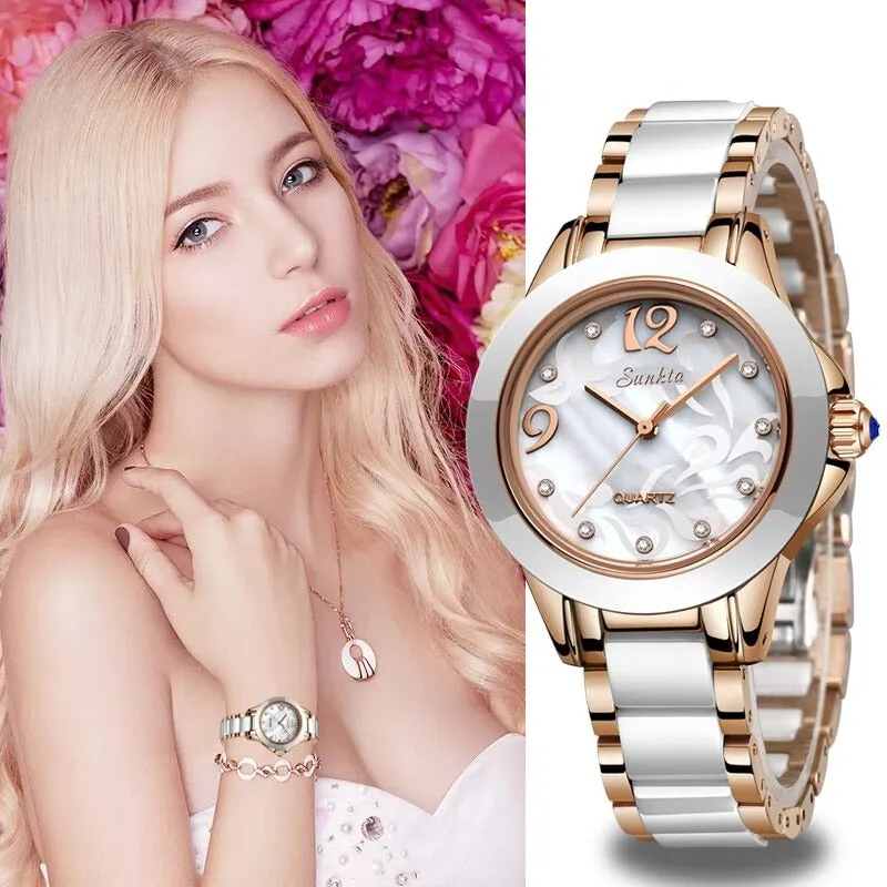 Luxury Crystal Watch Women Waterproof Rose Gold