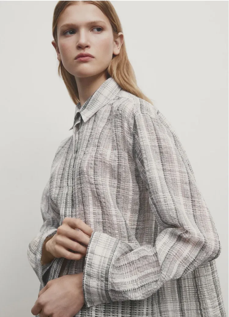 Massimo Dutti  |Other Plaid Patterns Casual Style Long Sleeves Cotton