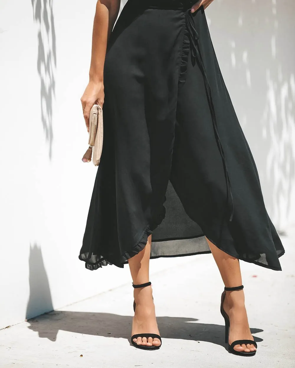 Maxi Robe à Col en V et Demi-manches Noire